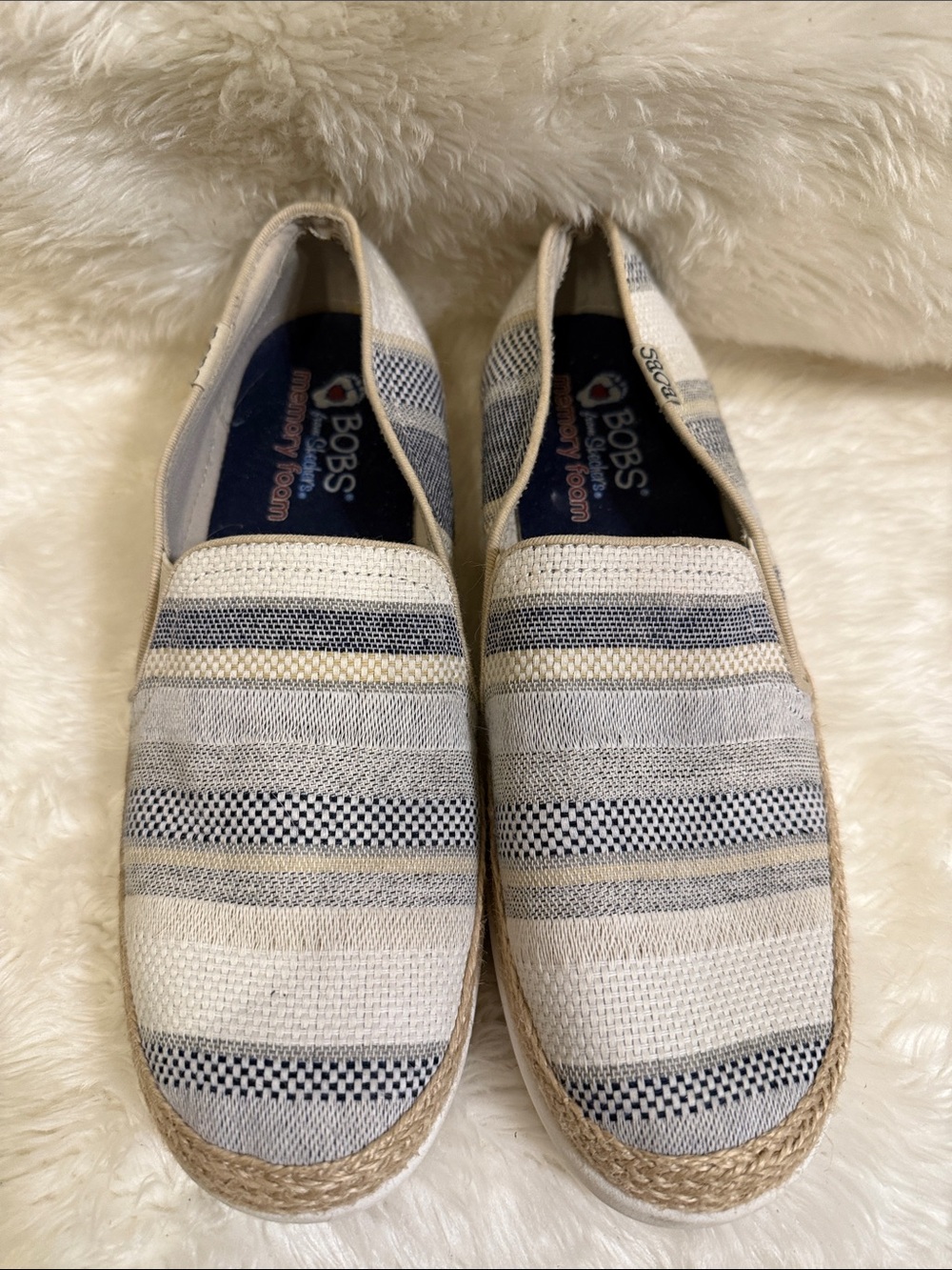 BOBS by Skechers Memory Foam Espadrille Platform Slip Ons Size 8
